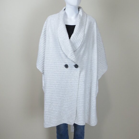 Habitat Button Front Poncho Wrap, Shawl Collar SIZE Large Gray - Picture 3 of 13